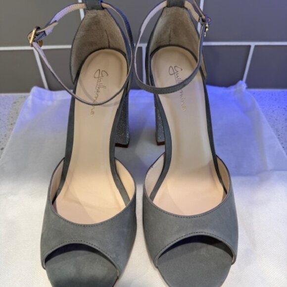Guilhermina Grey Suede & Glitter Ankle-Strap Open-Toe Pumps in Size 41 - Picture 4 of 9